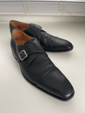 Mercanti Fiorentini Black Leather Dress Monk Strap Shoes Made in Italy Size 12